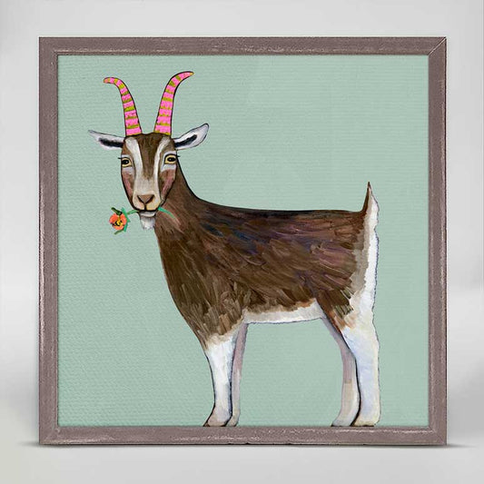 Goat With Flower Mini Framed Canvas - GreenBox Art