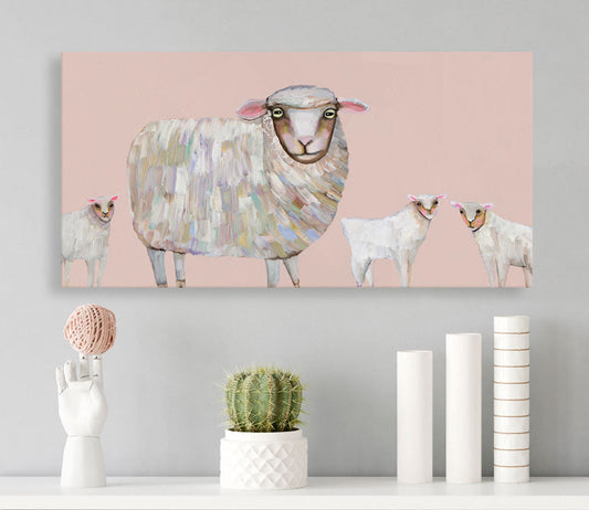 Sheep And Babies Canvas Wall Art - GreenBox Art