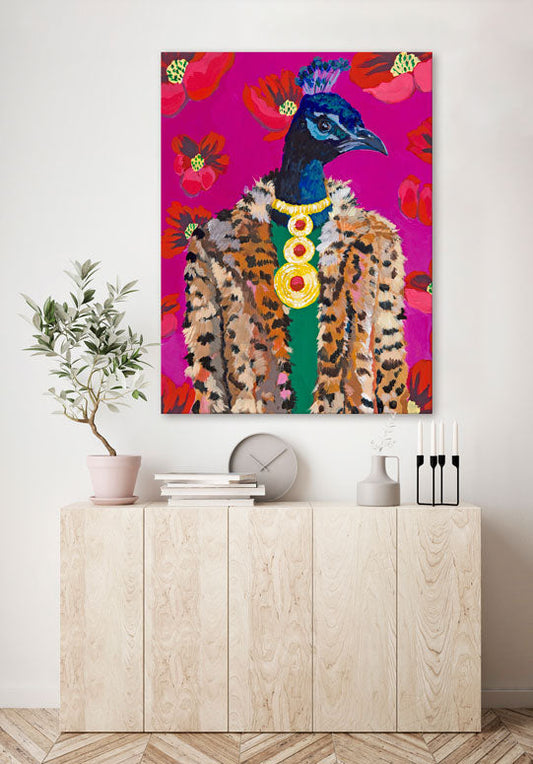 Furry Fashionistas - Polished Peacock Canvas Wall Art - GreenBox Art