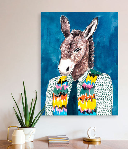 Furry Fashionistas - Dapper Donkey Canvas Wall Art - GreenBox Art