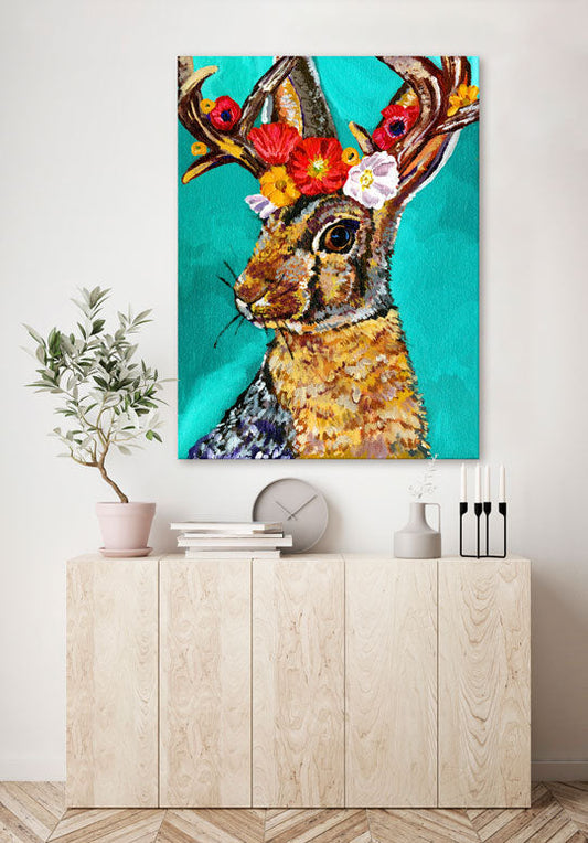 Flower Crown Jackalope Canvas Wall Art - GreenBox Art