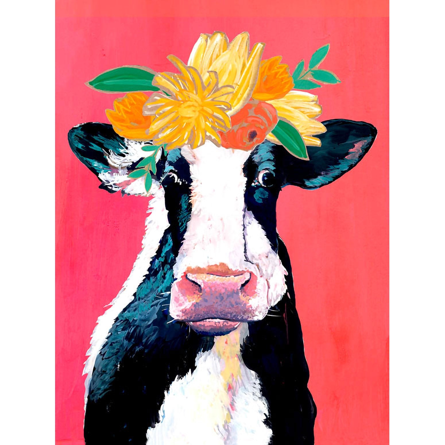 Flower Crown Cow Canvas Wall Art - GreenBox Art