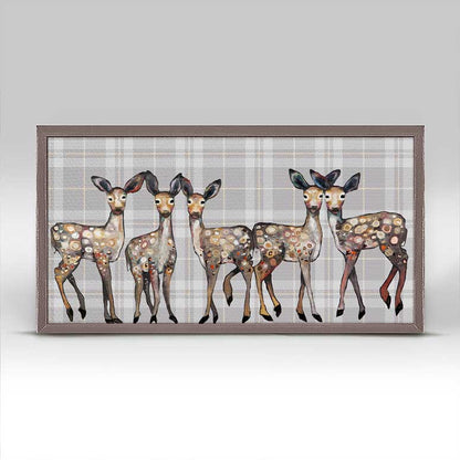 5 Dancing Fawns On Plaid Mini Framed Canvas