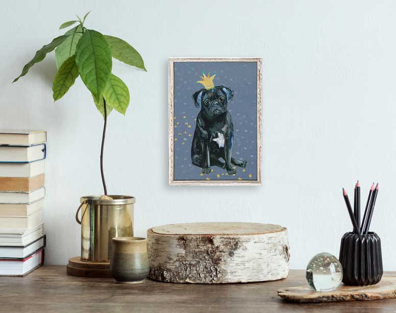 Fancy Pugs - Crown Mini Framed Canvas