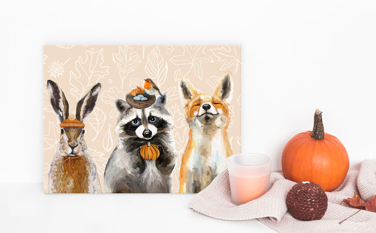 Fall - Thankful Raccoon and Pals Canvas Wall Art