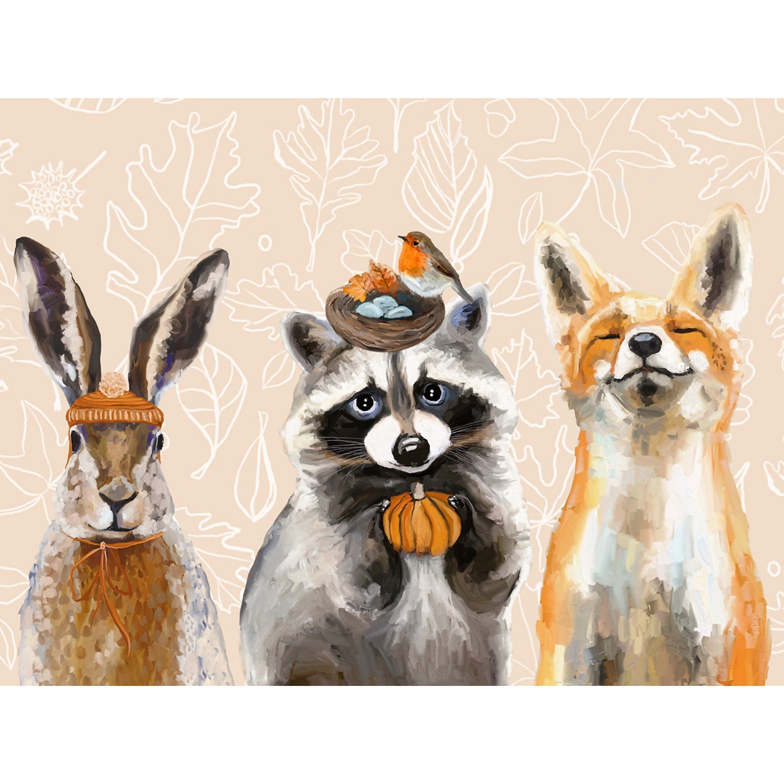 Fall - Thankful Raccoon and Pals Canvas Wall Art - GreenBox Art