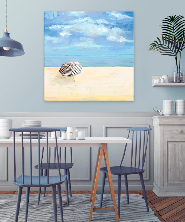 Striped Beach Umbrella Canvas Wall Art - GreenBox Art