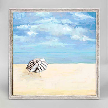 Striped Beach Umbrella Mini Framed Canvas