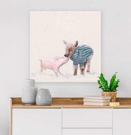 Pig And Goat Friends Canvas Wall Art - GreenBox Art