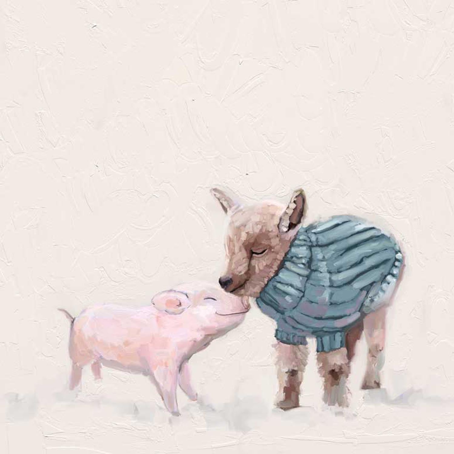 Pig And Goat Friends Canvas Wall Art - GreenBox Art