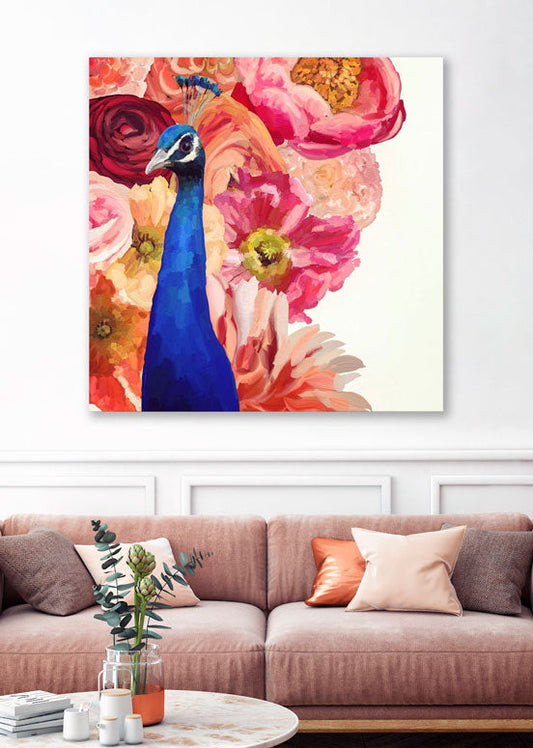 Floral Peacock Close Up Canvas Wall Art - GreenBox Art