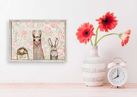 Baby Llama And Friends Mini Framed Canvas