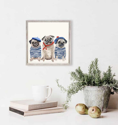 Best Friend - 3 French Pugs Mini Framed Canvas