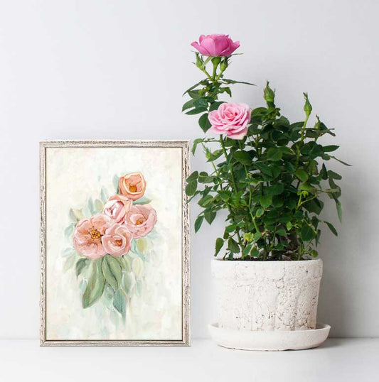Pale Wild Roses Mini Framed Canvas