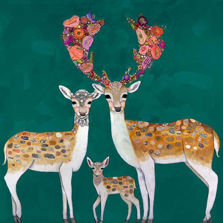 Fallow Deer Family Canvas Wall Art - GreenBox Art