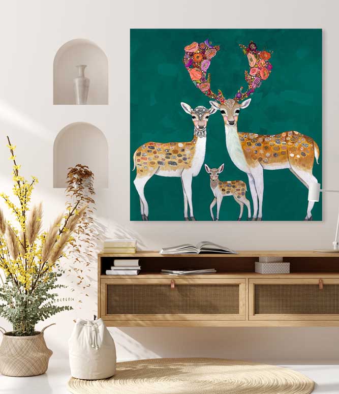 Fallow Deer Family Canvas Wall Art - GreenBox Art