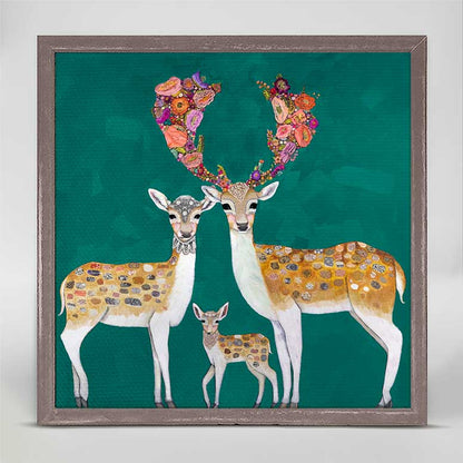 Fallow Deer Family Mini Framed Canvas - GreenBox Art