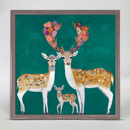 Fallow Deer Family Mini Framed Canvas - GreenBox Art