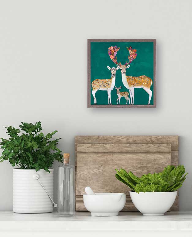 Fallow Deer Family Mini Framed Canvas