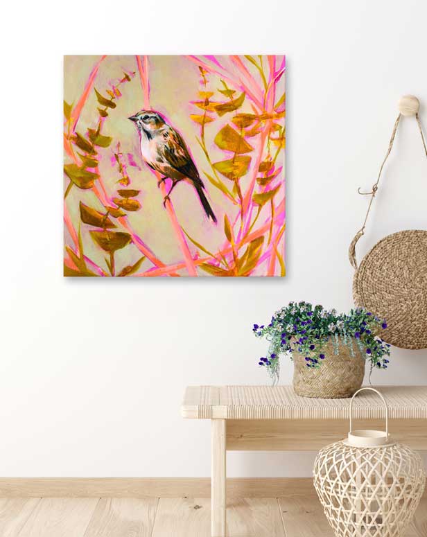 Pink And Gold Sparrow Canvas Wall Art