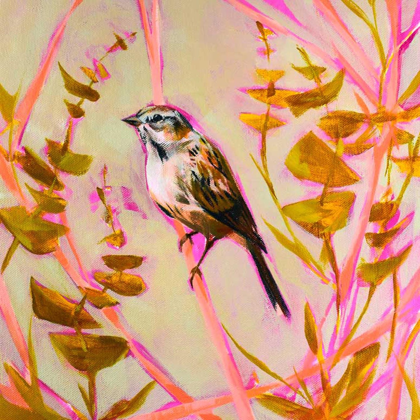 Pink And Gold Sparrow Canvas Wall Art