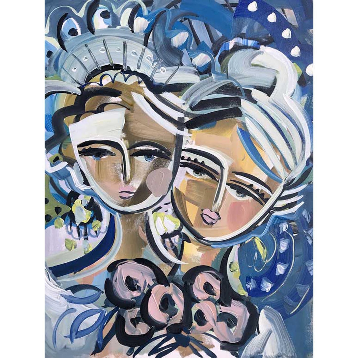 Sisters With Roses Canvas Wall Art