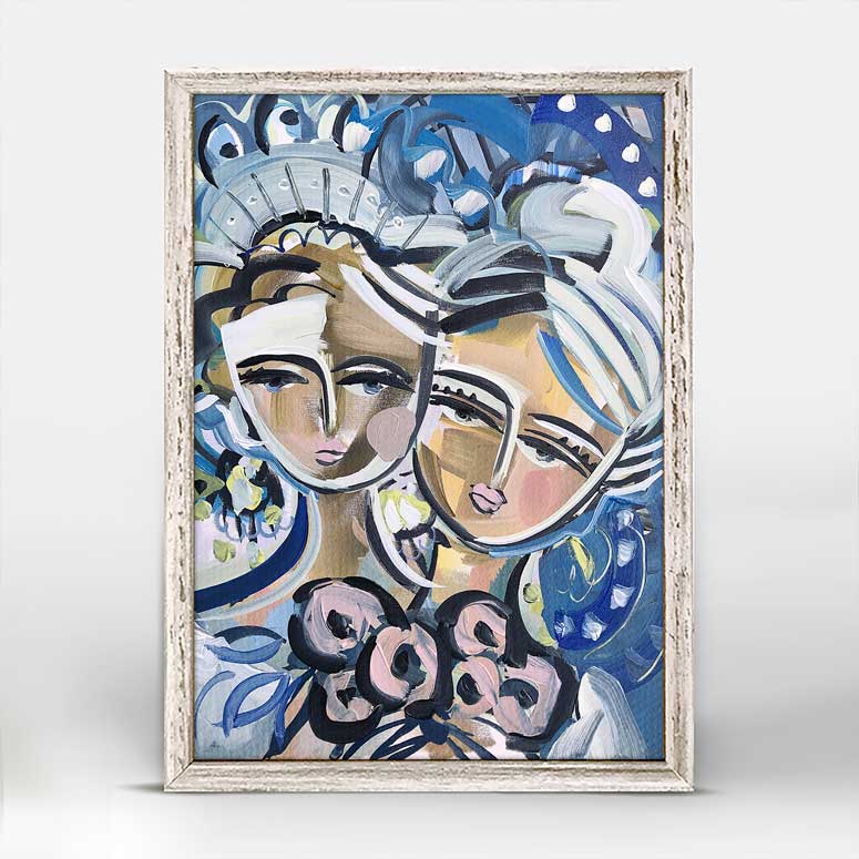 Sisters With Roses Mini Framed Canvas