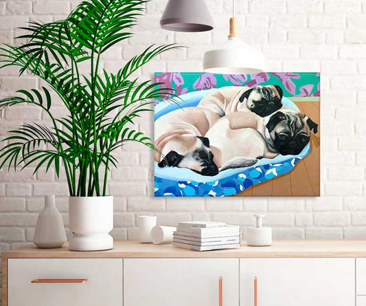 Dog Tales - Pugs In A Blanket Canvas Wall Art - GreenBox Art