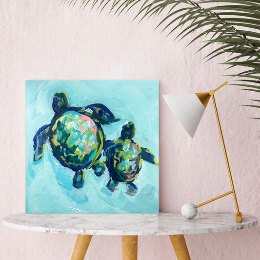 Two Turtles Swimming Canvas Wall Art