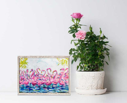 Flamingo Flock Mini Framed Canvas