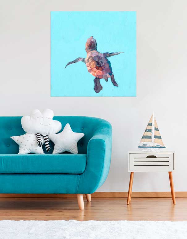 Swimming Baby Turtle 1 Canvas Wall Art - GreenBox Art