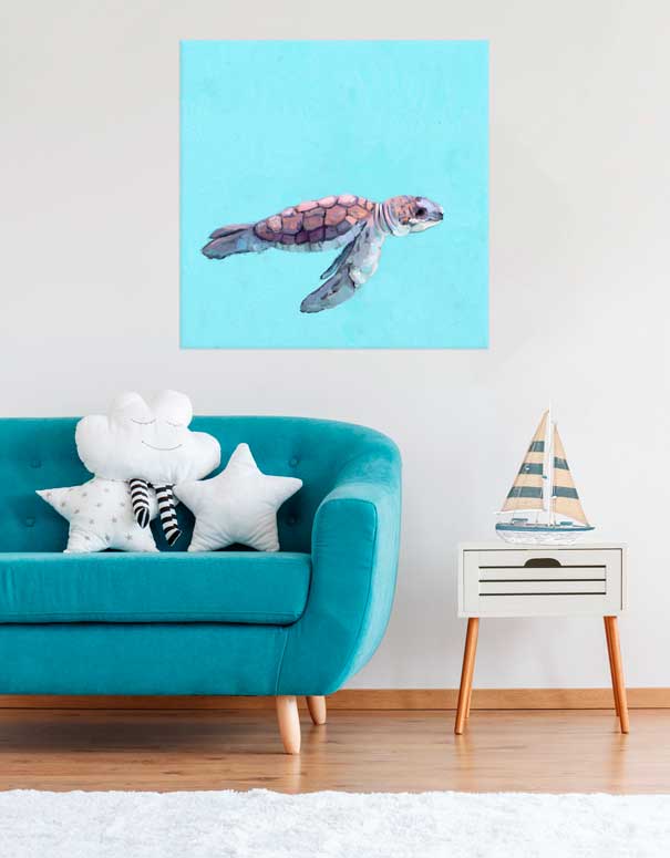 Swimming Baby Turtle 2 Canvas Wall Art