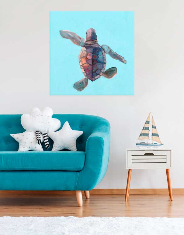 Swimming Baby Turtle 3 Canvas Wall Art - GreenBox Art