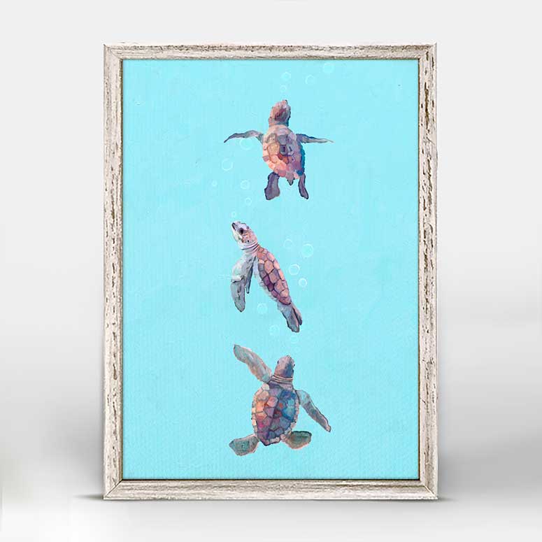 Swimming Baby Turtles Mini Framed Canvas