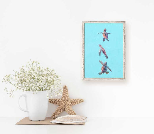 Swimming Baby Turtles Mini Framed Canvas - GreenBox Art
