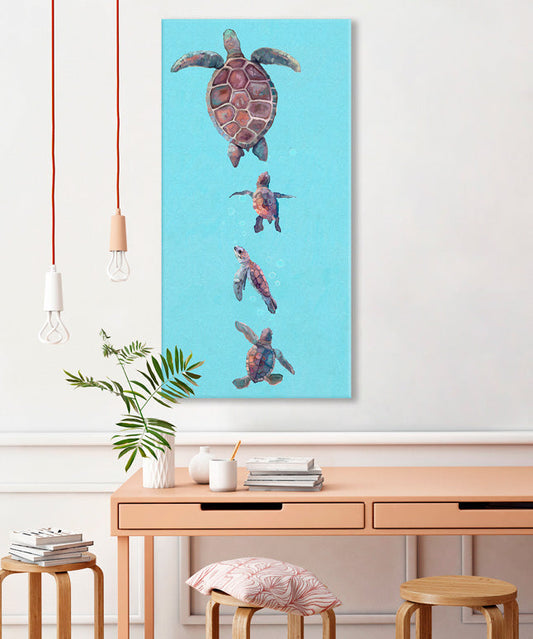 Momma And Baby Turtles Canvas Wall Art