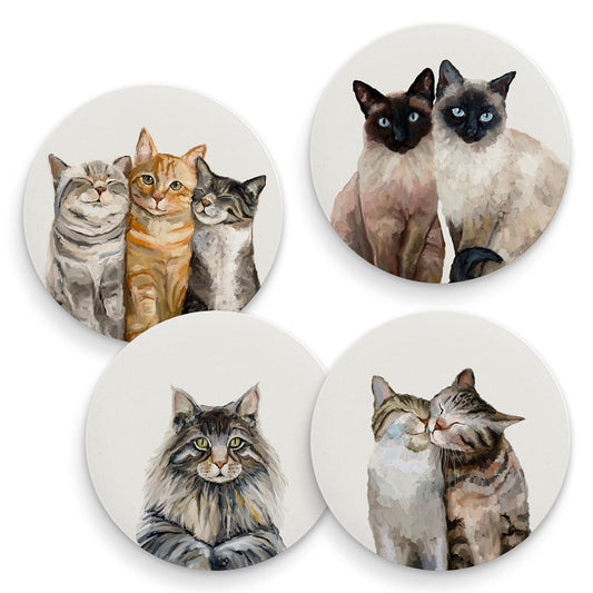 Feline Friends - Cat Bunch - Set of 4 Coaster Set - GreenBox Art