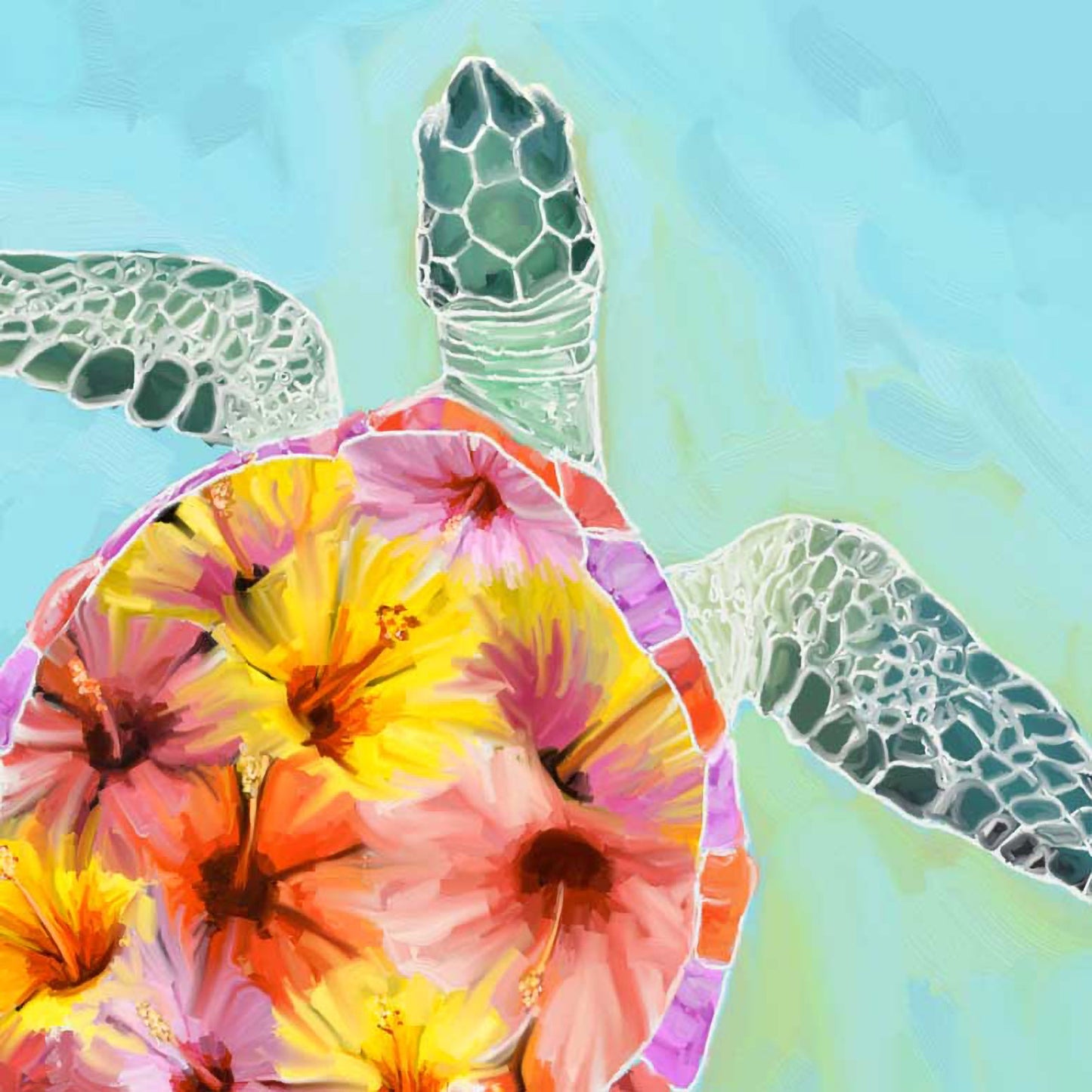 Hibiscus Sea Turtle Canvas Wall Art