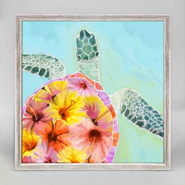 Hibiscus Sea Turtle Mini Framed Canvas
