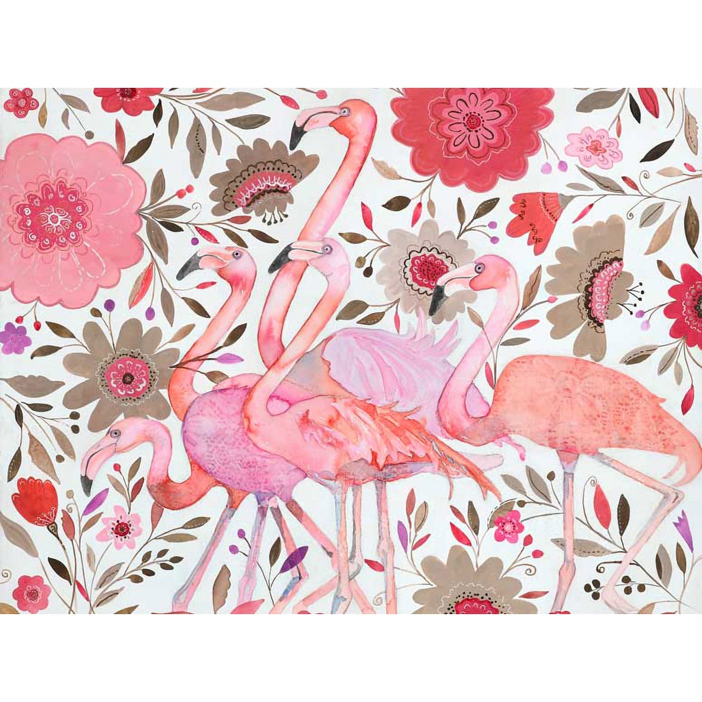 Flamingo Flock In Flowers Canvas Wall Art