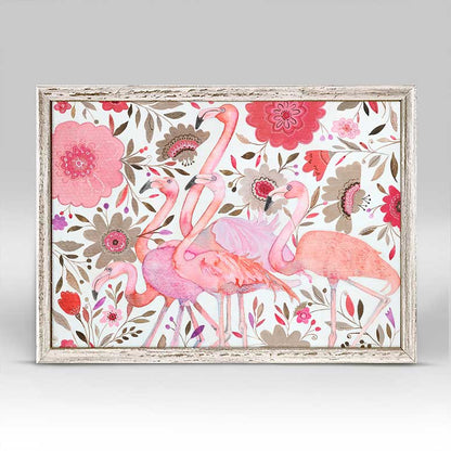 Flamingo Flock In Flowers Mini Framed Canvas - GreenBox Art