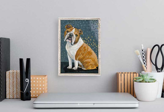 Bulldog - Brown & White Mini Framed Canvas