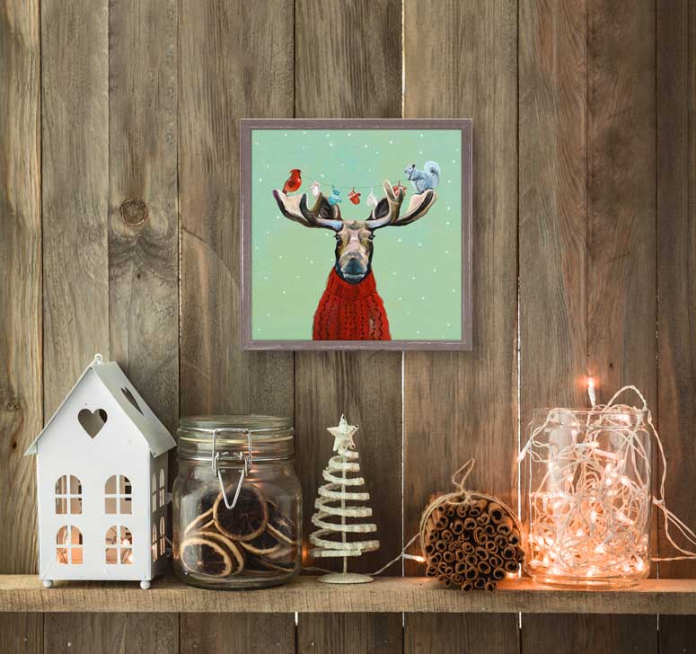Holiday - Wondrous Moose In Sweater Mini Framed Canvas