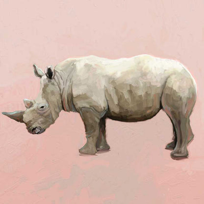 Rhino On Deep Blush Canvas Wall Art