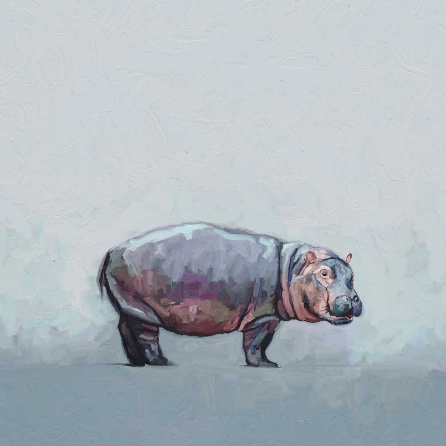 Hippo On Muted Blue Canvas Wall Art - GreenBox Art