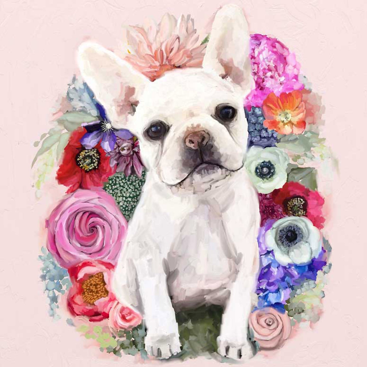 Best Friend - Floral Frenchie Portrait Canvas Wall Art
