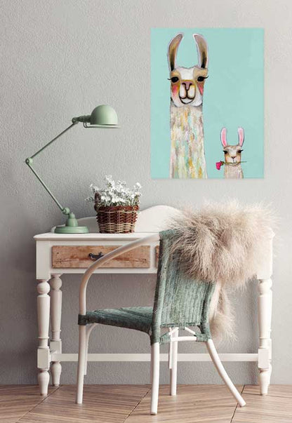 Llama Mama And Baby Canvas Wall Art - GreenBox Art