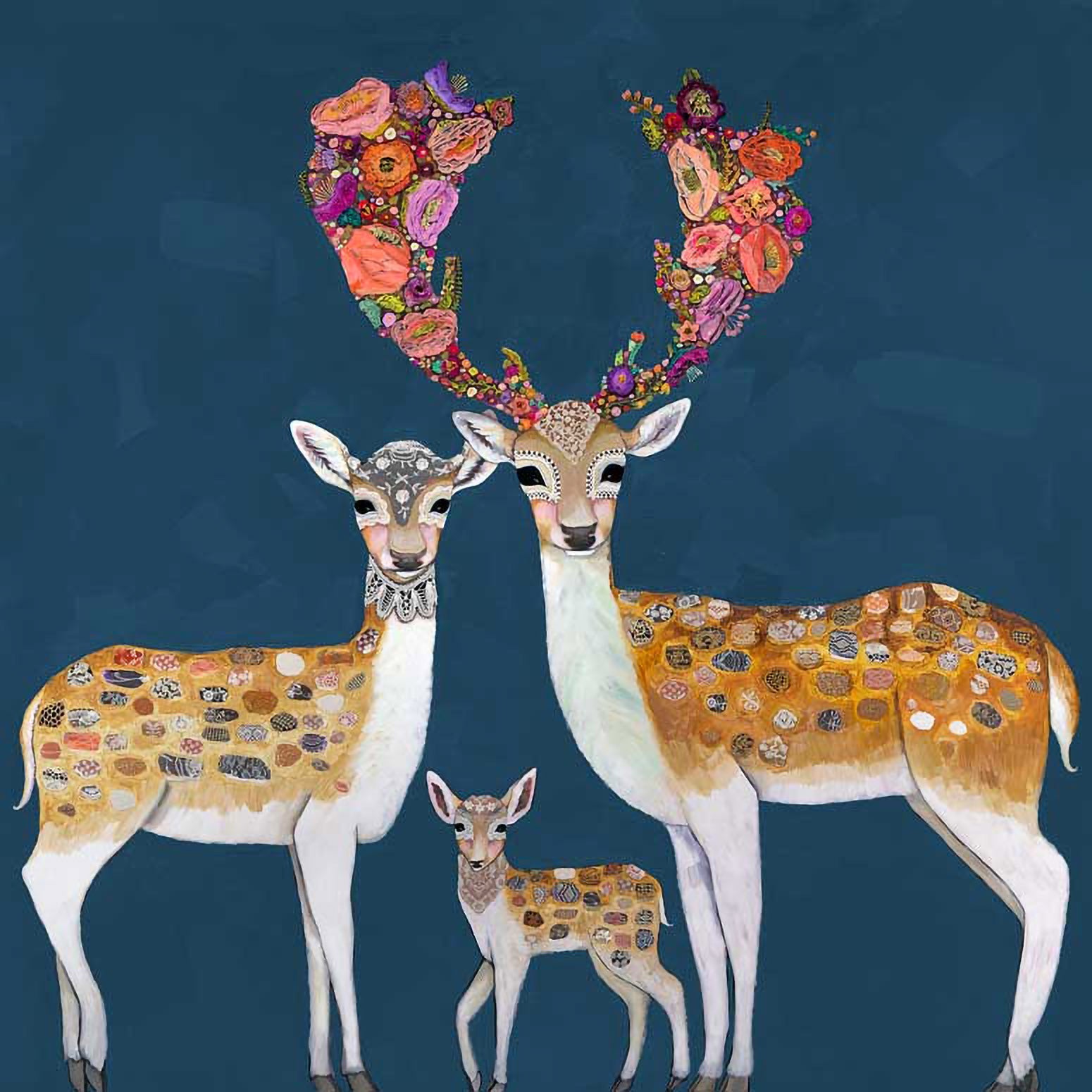 Fallow Deer Family Canvas Wall Art - GreenBox Art