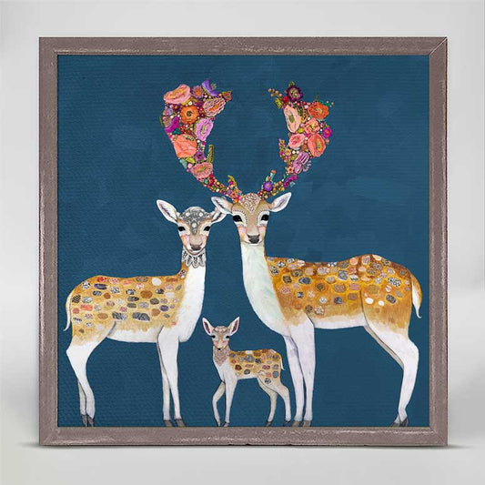 Fallow Deer Family - Blue Mini Framed Canvas - GreenBox Art