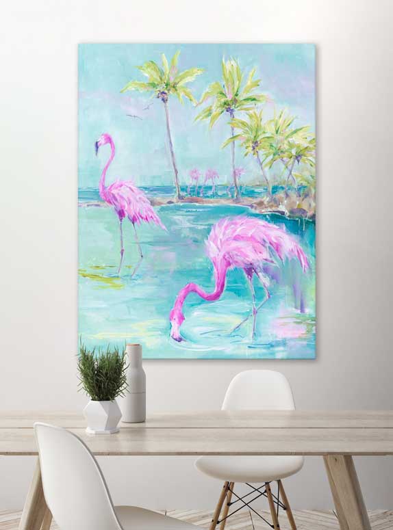 Flamingos Tropical 2 Canvas Wall Art - GreenBox Art